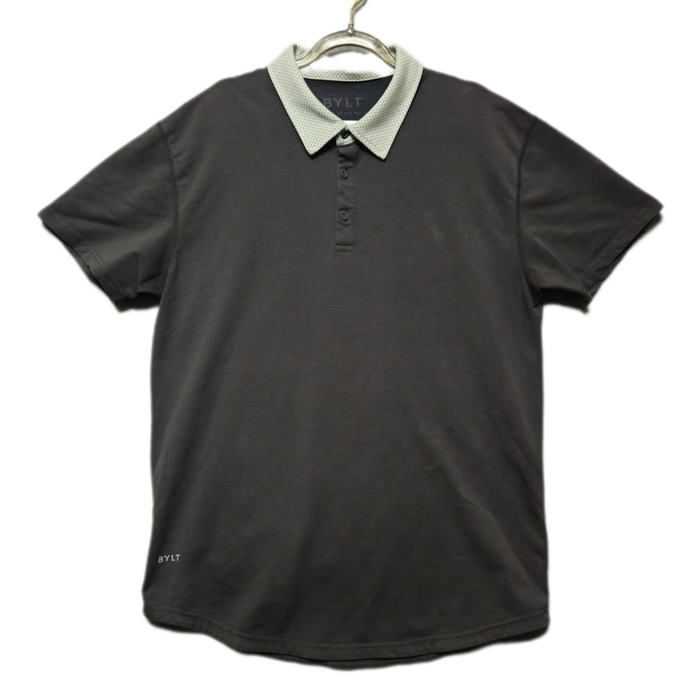 BYLT‎ Drop Cut Lux Polo Shirt Mens Large Grey Stretch Performance Casual